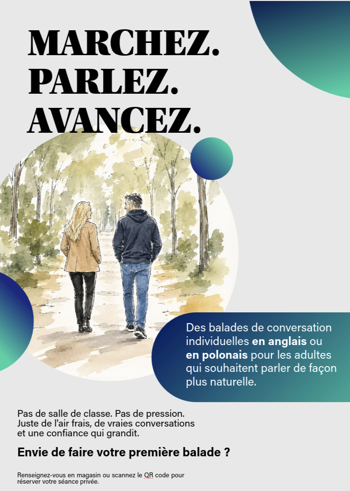 A poster promoting Language Walks in Aquitaine, France.